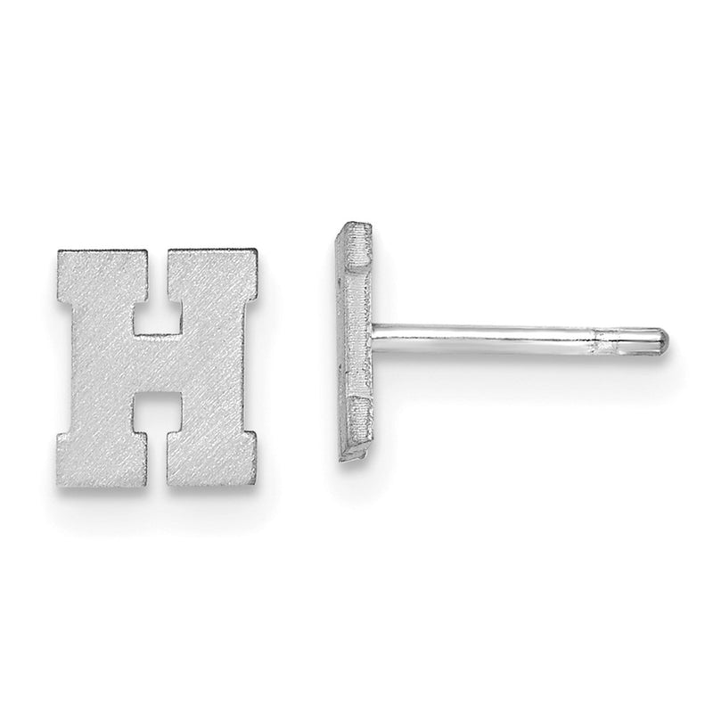 Sterling Silver Rhodium Plated Brushed Letter H Initial Post Earrings