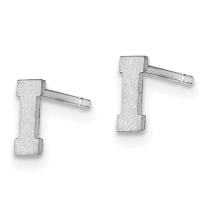 Sterling Silver Rhodium Plated Brushed Letter I Initial Post Earrings