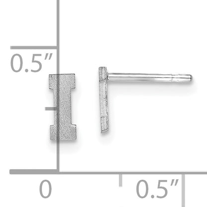 Sterling Silver Rhodium Plated Brushed Letter I Initial Post Earrings