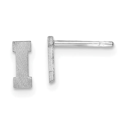 Sterling Silver Rhodium Plated Brushed Letter I Initial Post Earrings