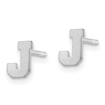 14K White Gold 14Kw Brushed Letter J Initial Post Earrings