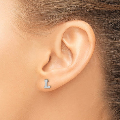 14K White Gold 14Kw Brushed Letter L Initial Post Earrings