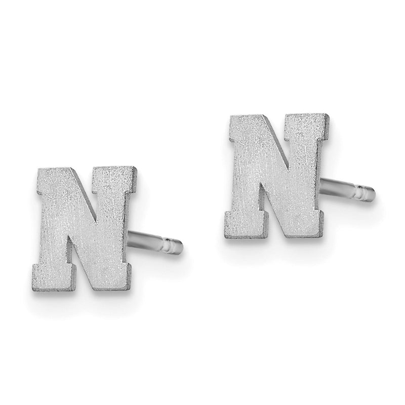 Sterling Silver Rhodium Plated Brushed Letter N Initial Post Earrings
