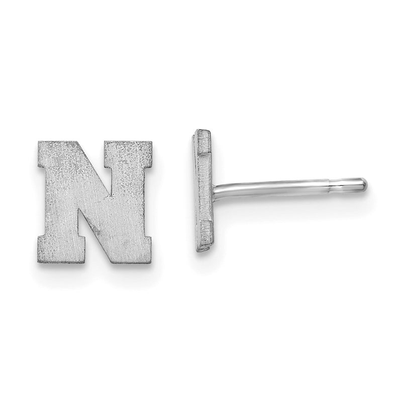 Sterling Silver Rhodium Plated Brushed Letter N Initial Post Earrings