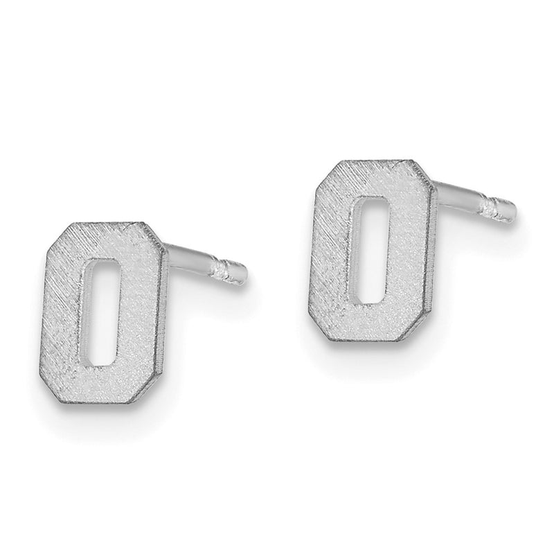 14K White Gold 14Kw Brushed Letter O Initial Post Earrings