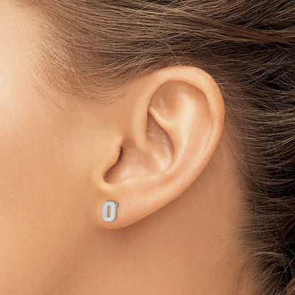 14K White Gold 14Kw Brushed Letter O Initial Post Earrings
