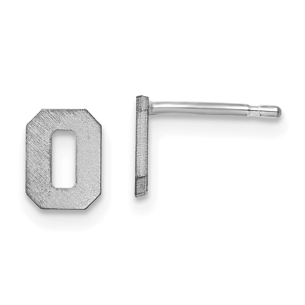 14K White Gold 14Kw Brushed Letter O Initial Post Earrings