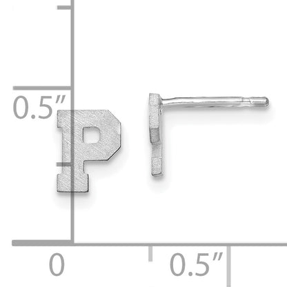 14K White Gold 14Kw Brushed Letter P Initial Post Earrings