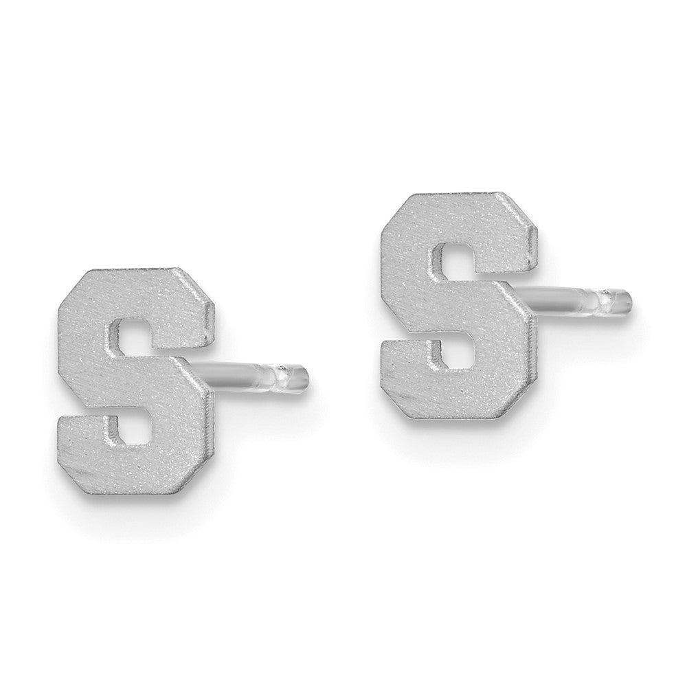 14K White Gold 14Kw Brushed Letter S Initial Post Earrings