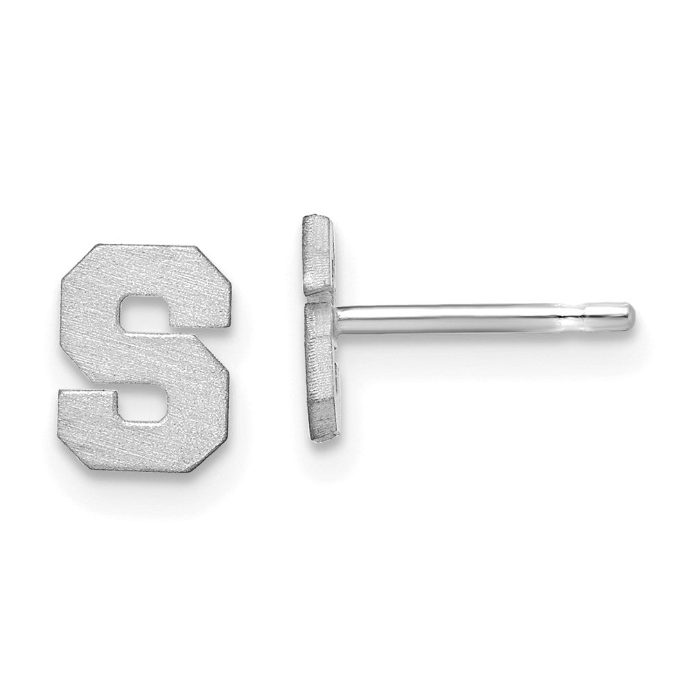14K White Gold 14Kw Brushed Letter S Initial Post Earrings
