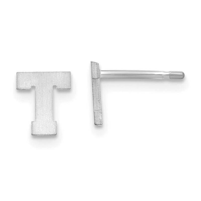 Sterling Silver Rhodium Plated Brushed Letter T Initial Post Earrings