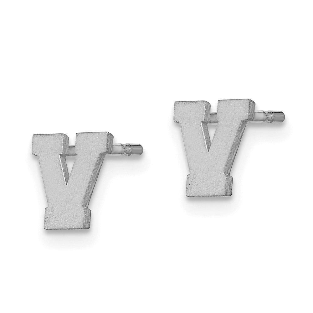 Sterling Silver Rhodium Plated Brushed Letter V Initial Post Earrings