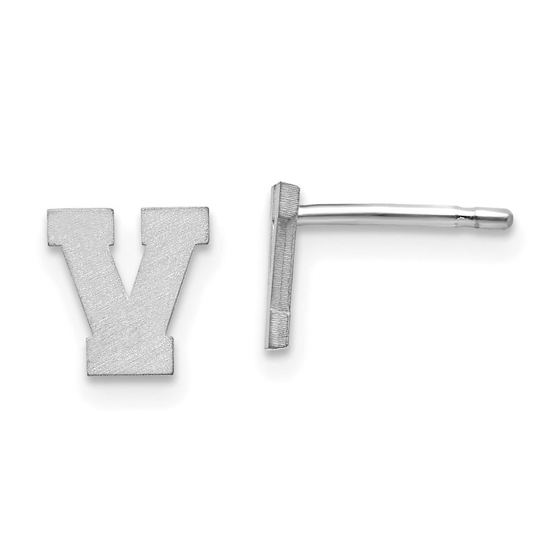 Sterling Silver Rhodium Plated Brushed Letter V Initial Post Earrings
