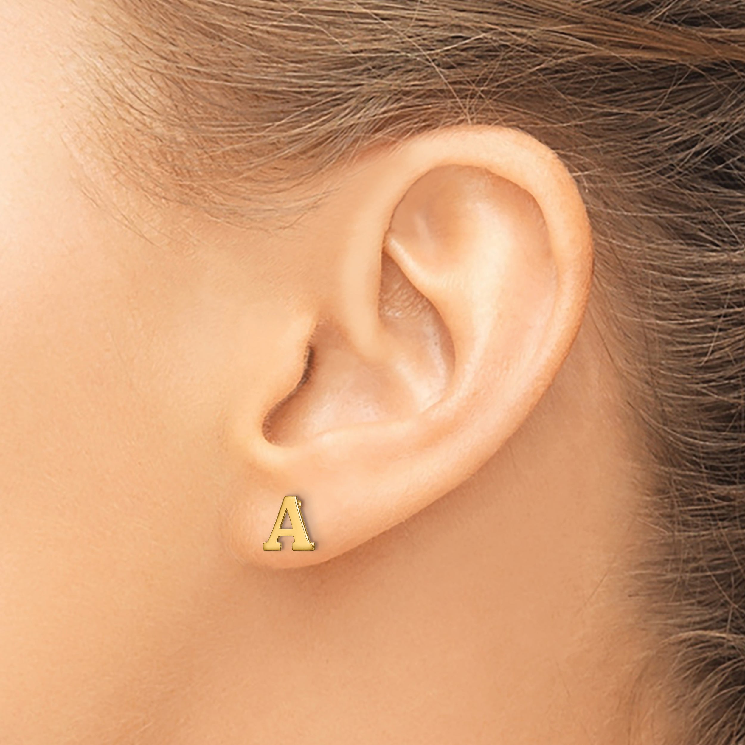 Gold Plated Sterling Silver Letter A Initial Post Earrings