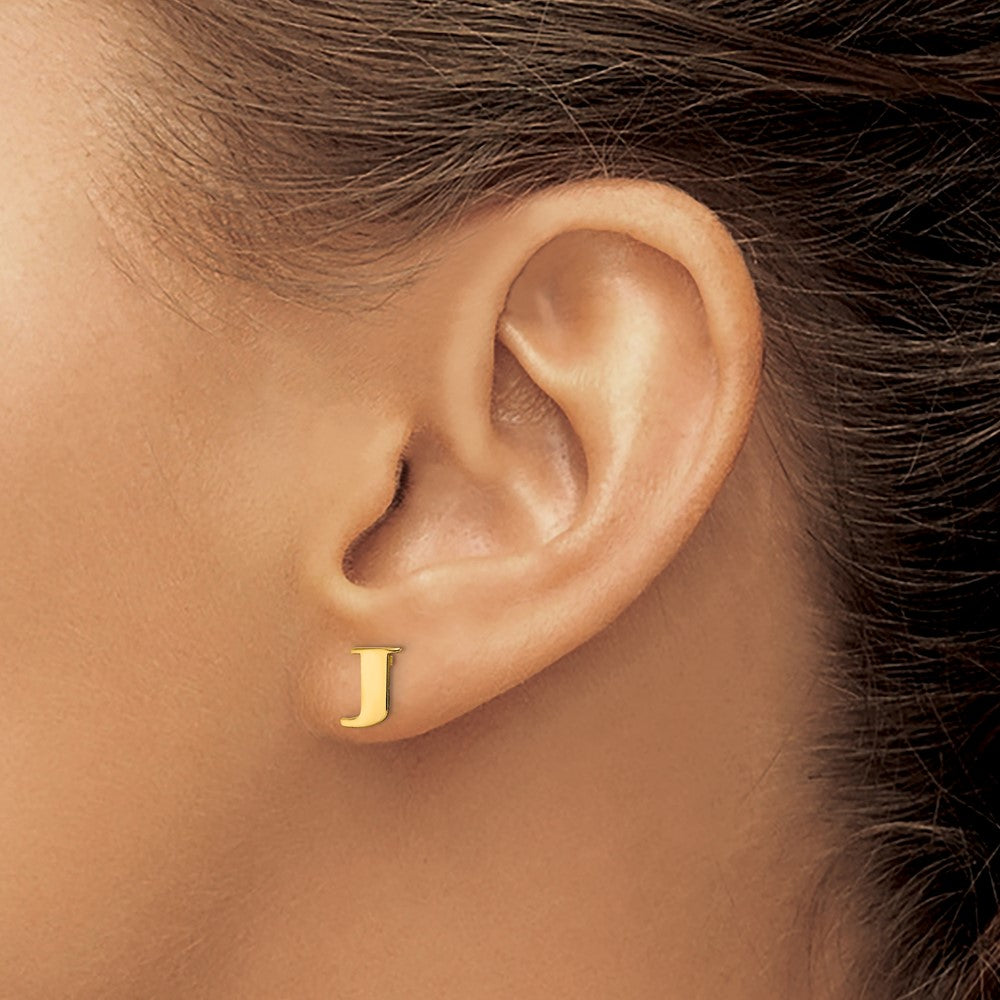 Gold Plated Sterling Silver Letter J Initial Post Earrings