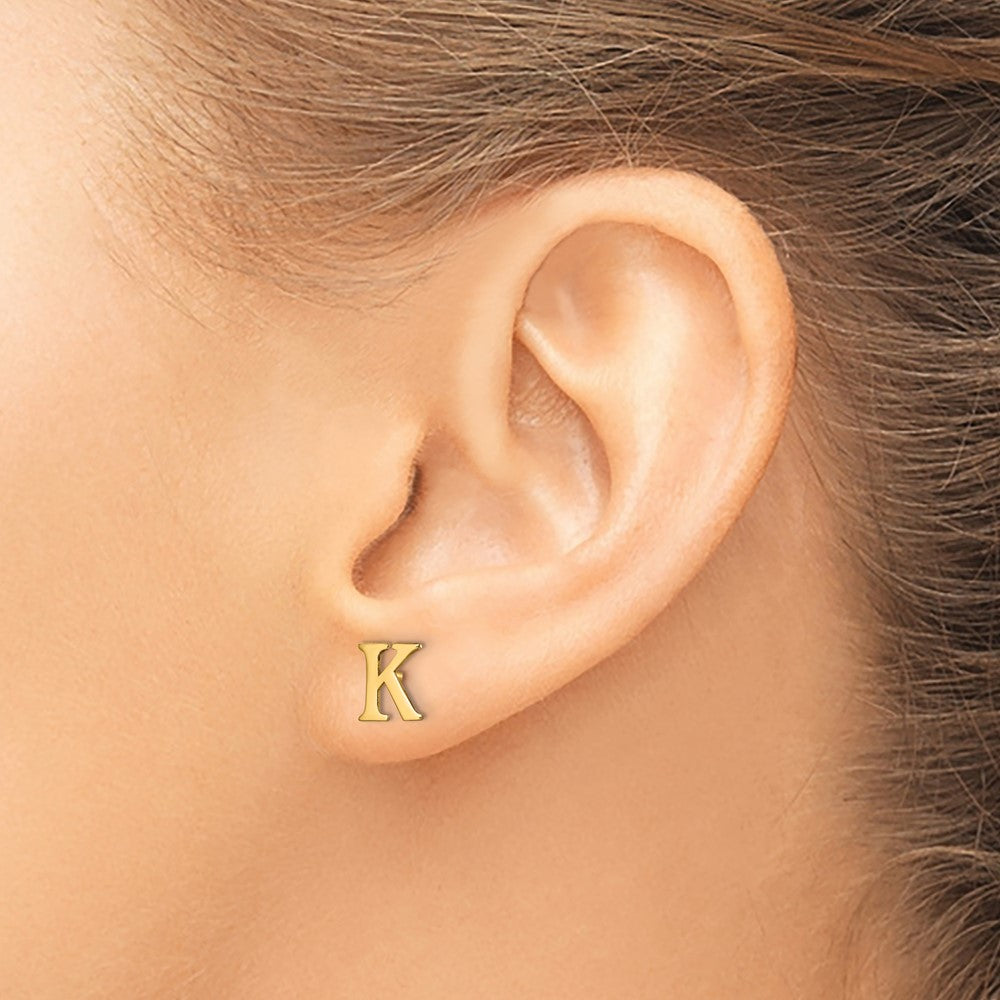Gold Plated Sterling Silver Letter K Initial Post Earrings
