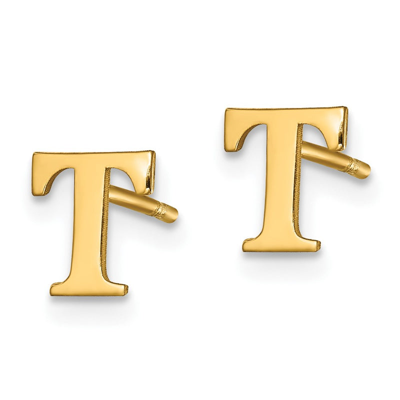 Gold Plated Sterling Silver Letter T Initial Post Earrings