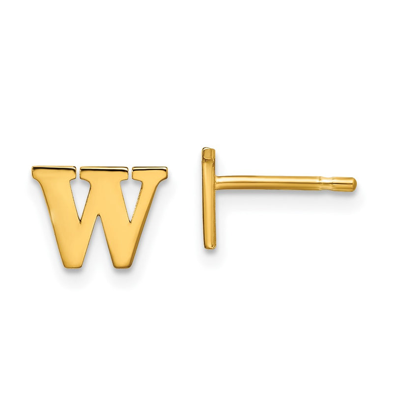 Gold Plated Sterling Silver Letter W Initial Post Earrings