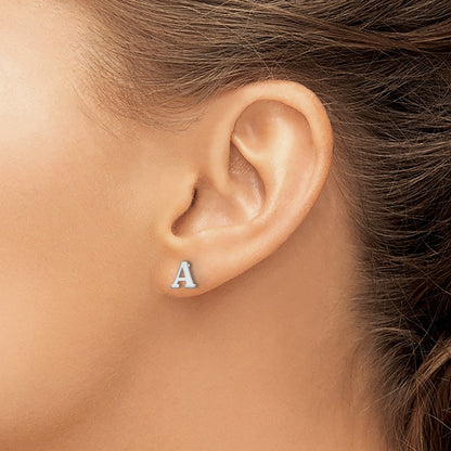 Sterling Silver Rhodium Plated Letter A Initial Post Earrings