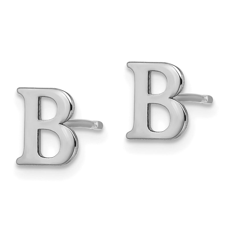 Sterling Silver Rhodium Plated Letter B Initial Post Earrings