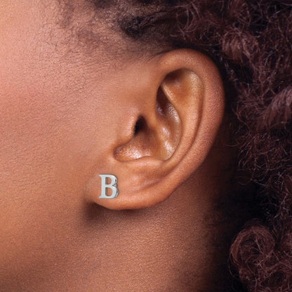 Sterling Silver Rhodium Plated Letter B Initial Post Earrings