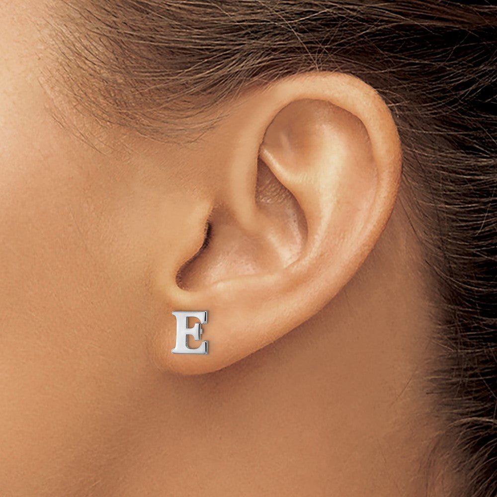 Sterling Silver Rhodium Plated Letter E Initial Post Earrings