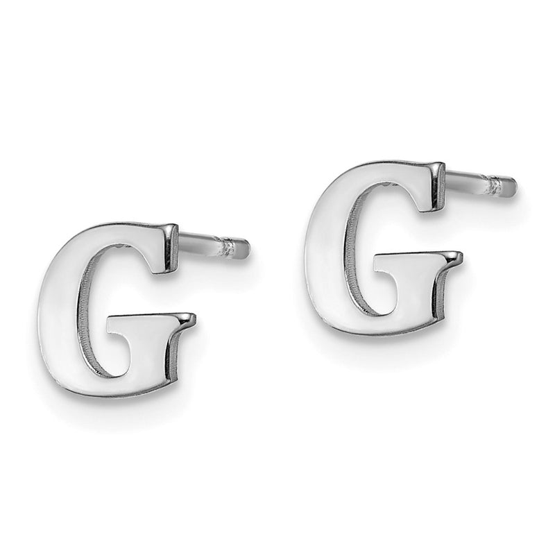 Sterling Silver Rhodium Plated Letter G Initial Post Earrings