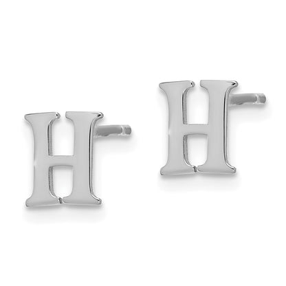 Sterling Silver Rhodium Plated Letter H Initial Post Earrings