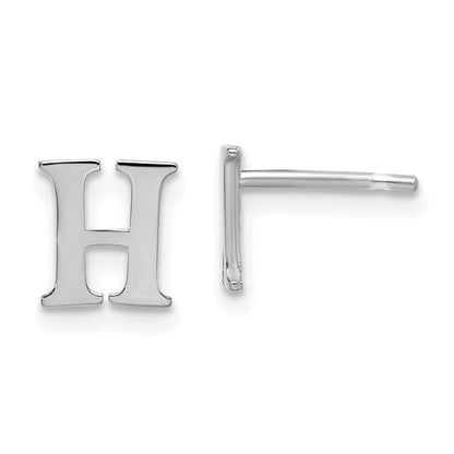 Sterling Silver Rhodium Plated Letter H Initial Post Earrings