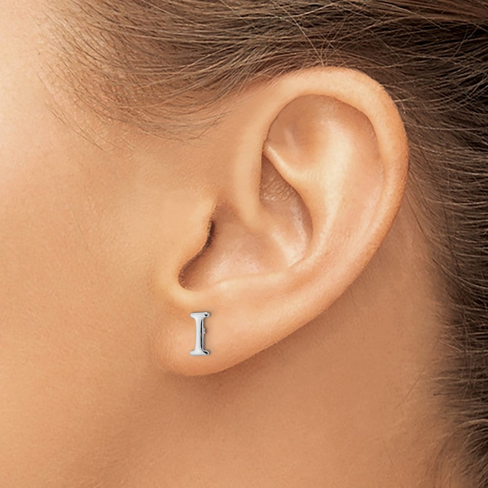 Sterling Silver Rhodium Plated Letter I Initial Post Earrings