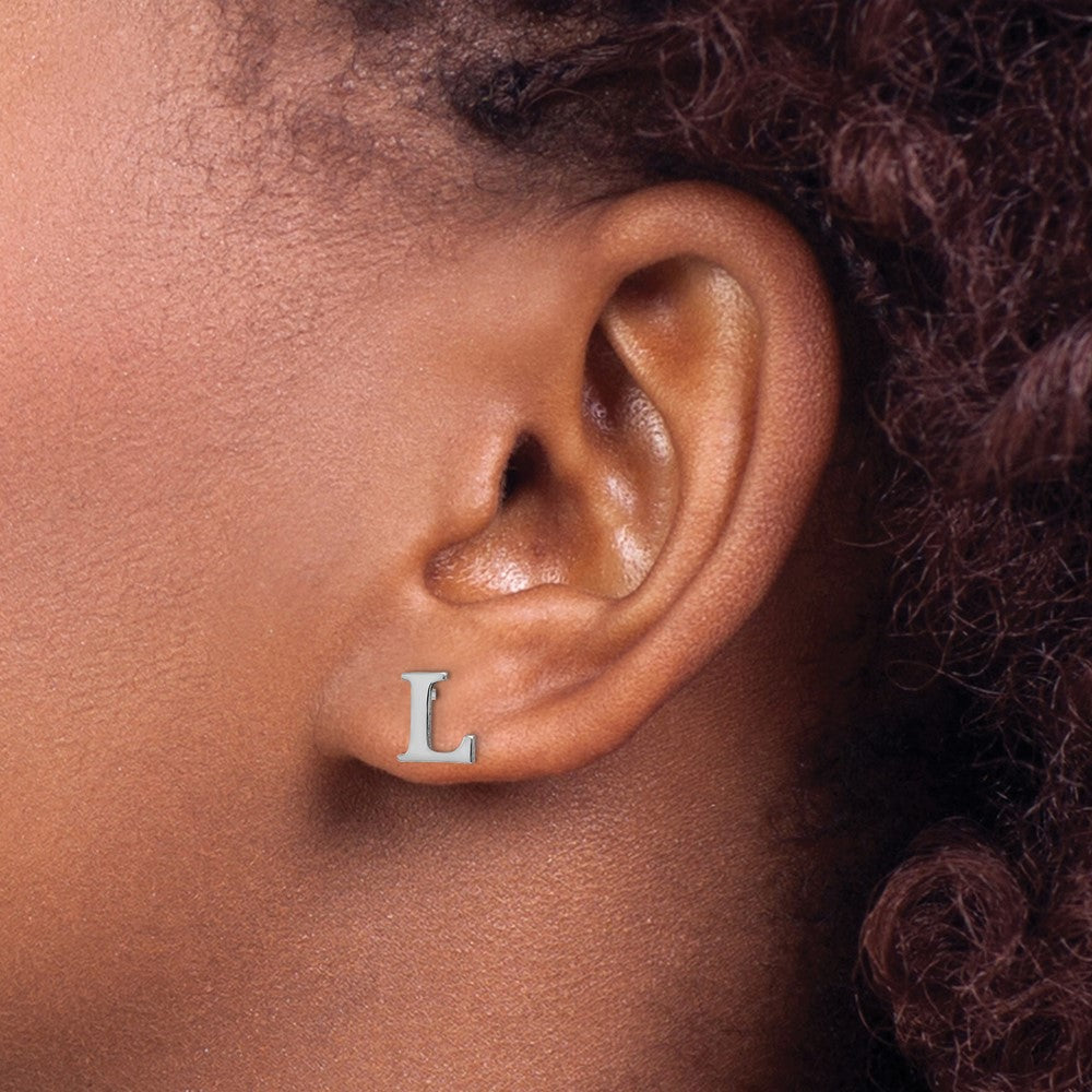 14K White Gold 14Kw Letter L Initial Post Earrings