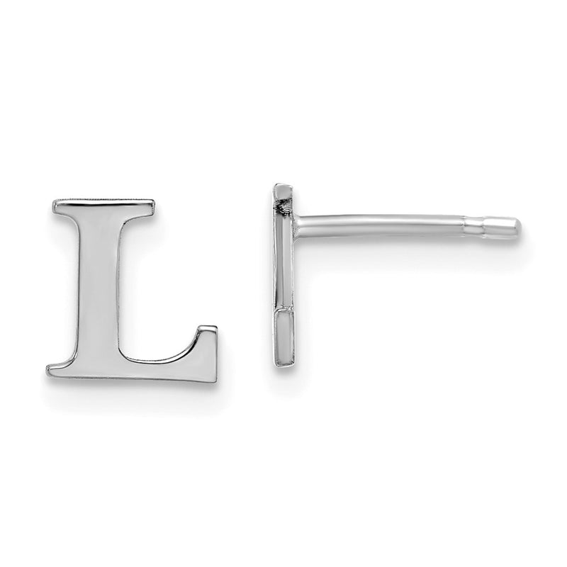 Sterling Silver Rhodium Plated Letter L Initial Post Earrings