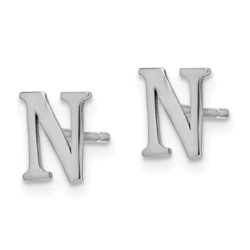 Sterling Silver Rhodium Plated Letter N Initial Post Earrings