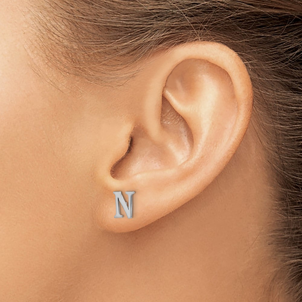 14K White Gold 14Kw Letter N Initial Post Earrings