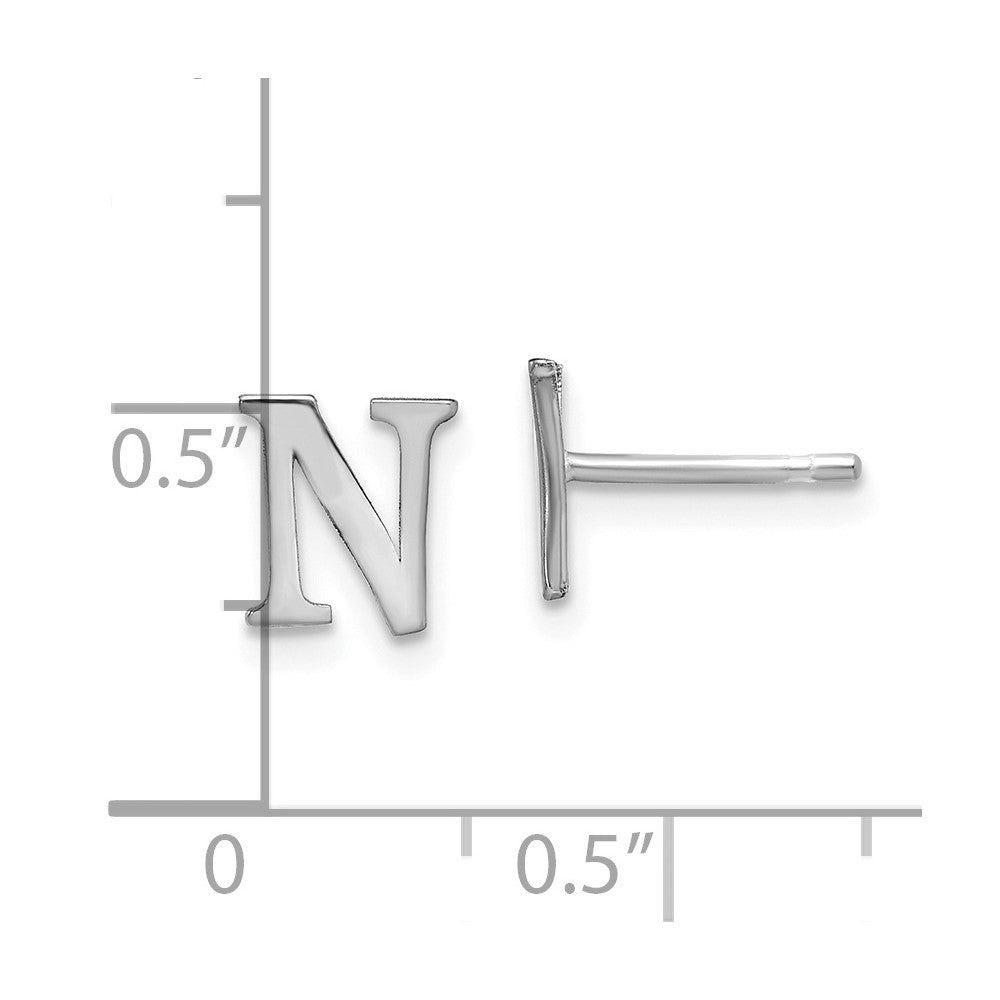 Sterling Silver Rhodium Plated Letter N Initial Post Earrings