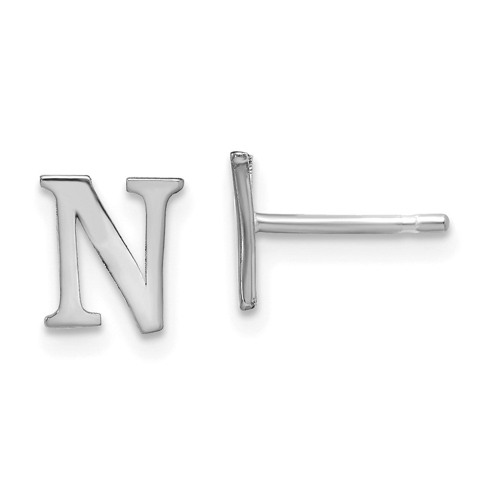 14K White Gold 14Kw Letter N Initial Post Earrings