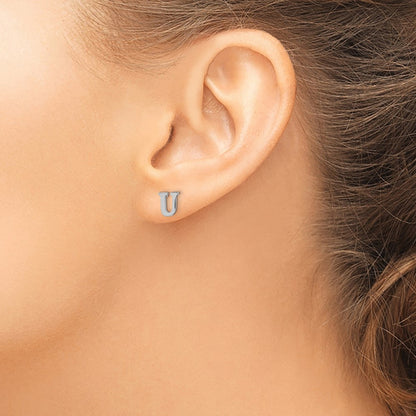 Sterling Silver Rhodium Plated Letter U Initial Post Earrings
