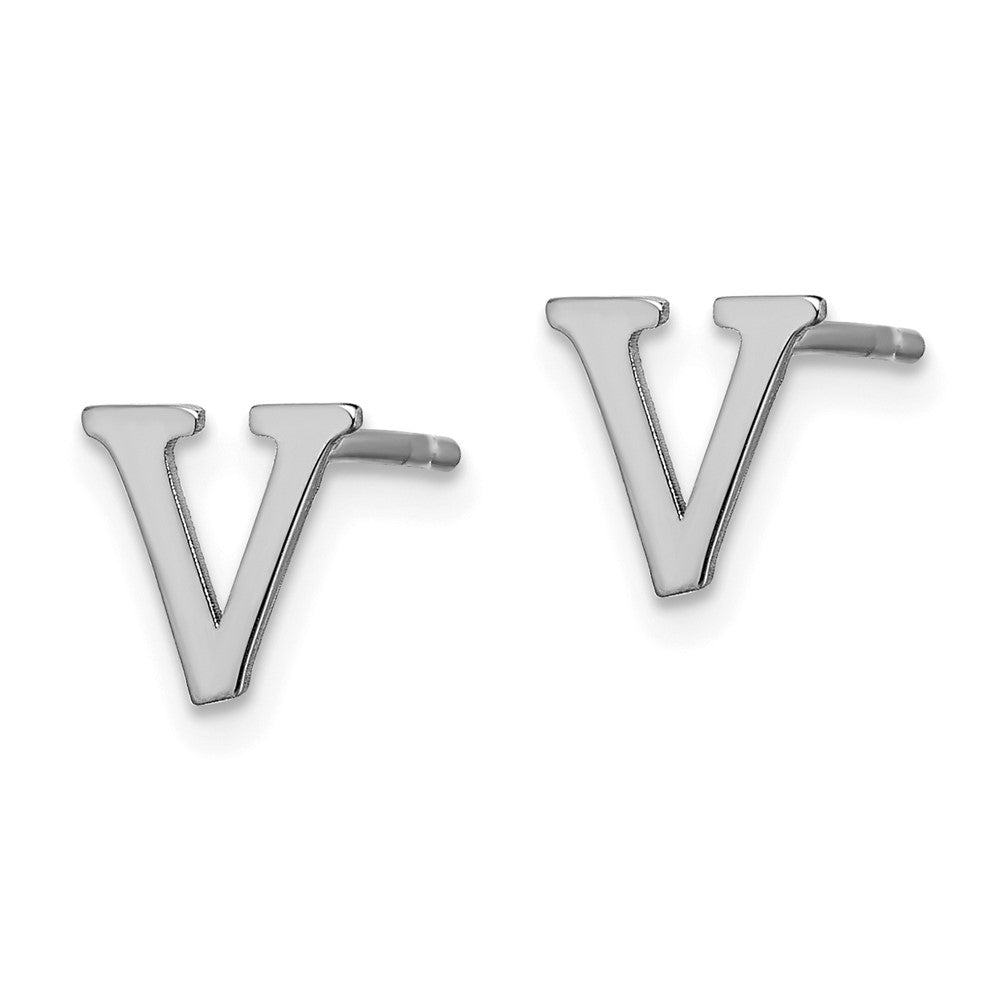 14K White Gold 14Kw Letter V Initial Post Earrings