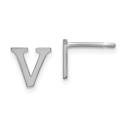 Sterling Silver Rhodium Plated Letter V Initial Post Earrings