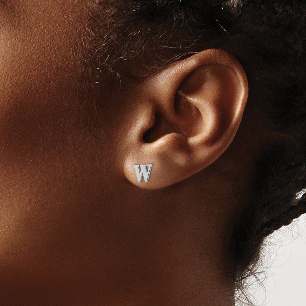 14K White Gold 14Kw Letter W Initial Post Earrings