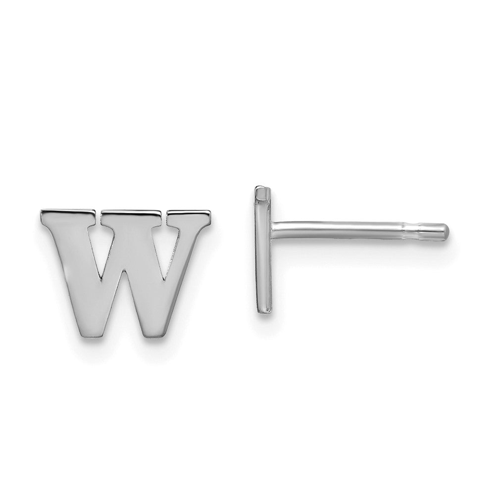Sterling Silver Rhodium Plated Letter W Initial Post Earrings