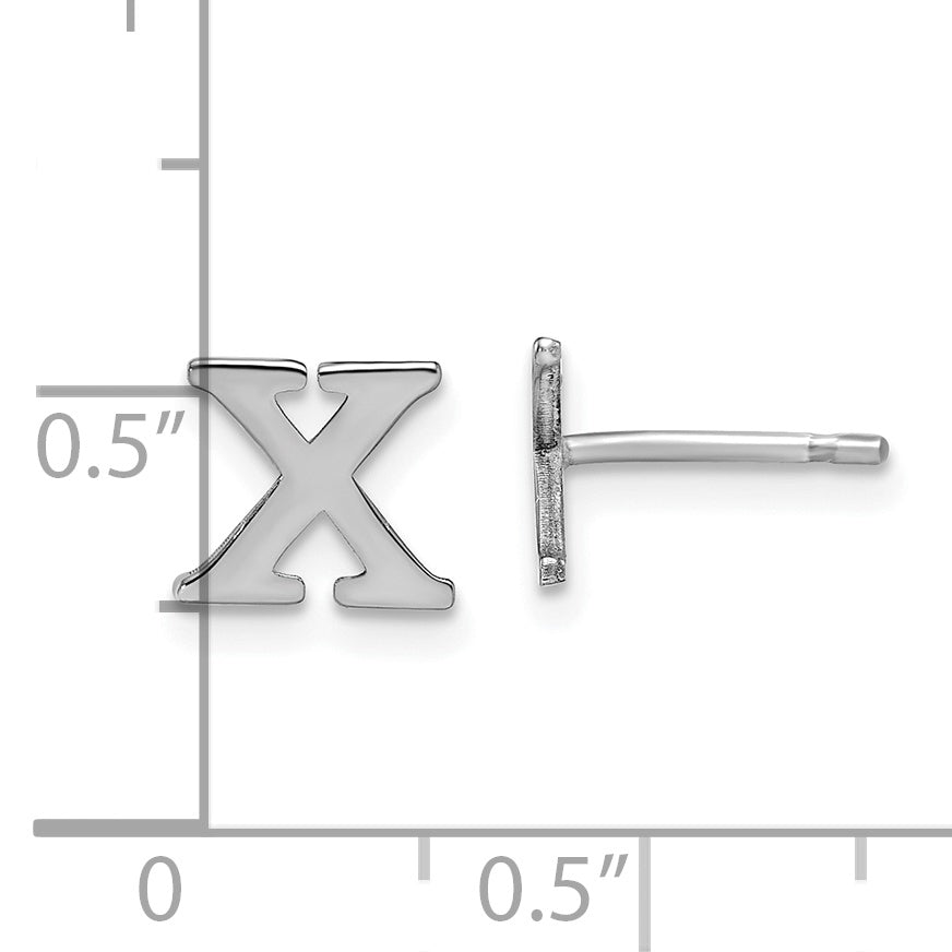 Sterling Silver Rhodium Plated Letter X Initial Post Earrings