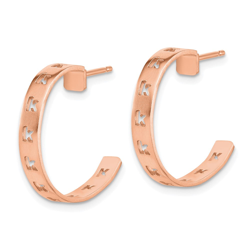Rose Plated Sterling Silver/Rose Brushed Initial Post Hoop Earrings