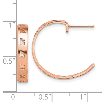 Rose Plated Sterling Silver/Rose Brushed Initial Post Hoop Earrings