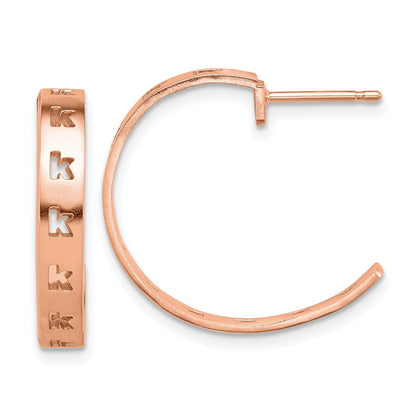 Rose Plated Sterling Silver/Rose Brushed Initial Post Hoop Earrings