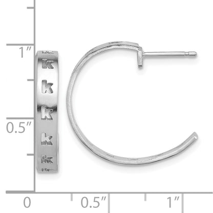 14K White Gold Brushed Initial Post Hoop Earrings