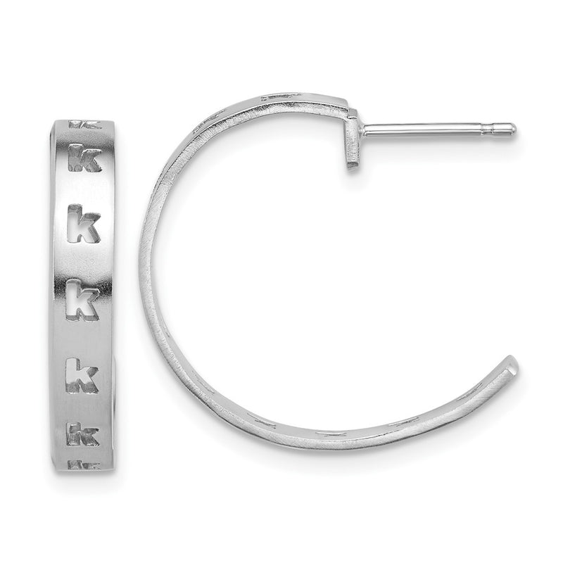14K White Gold Brushed Initial Post Hoop Earrings