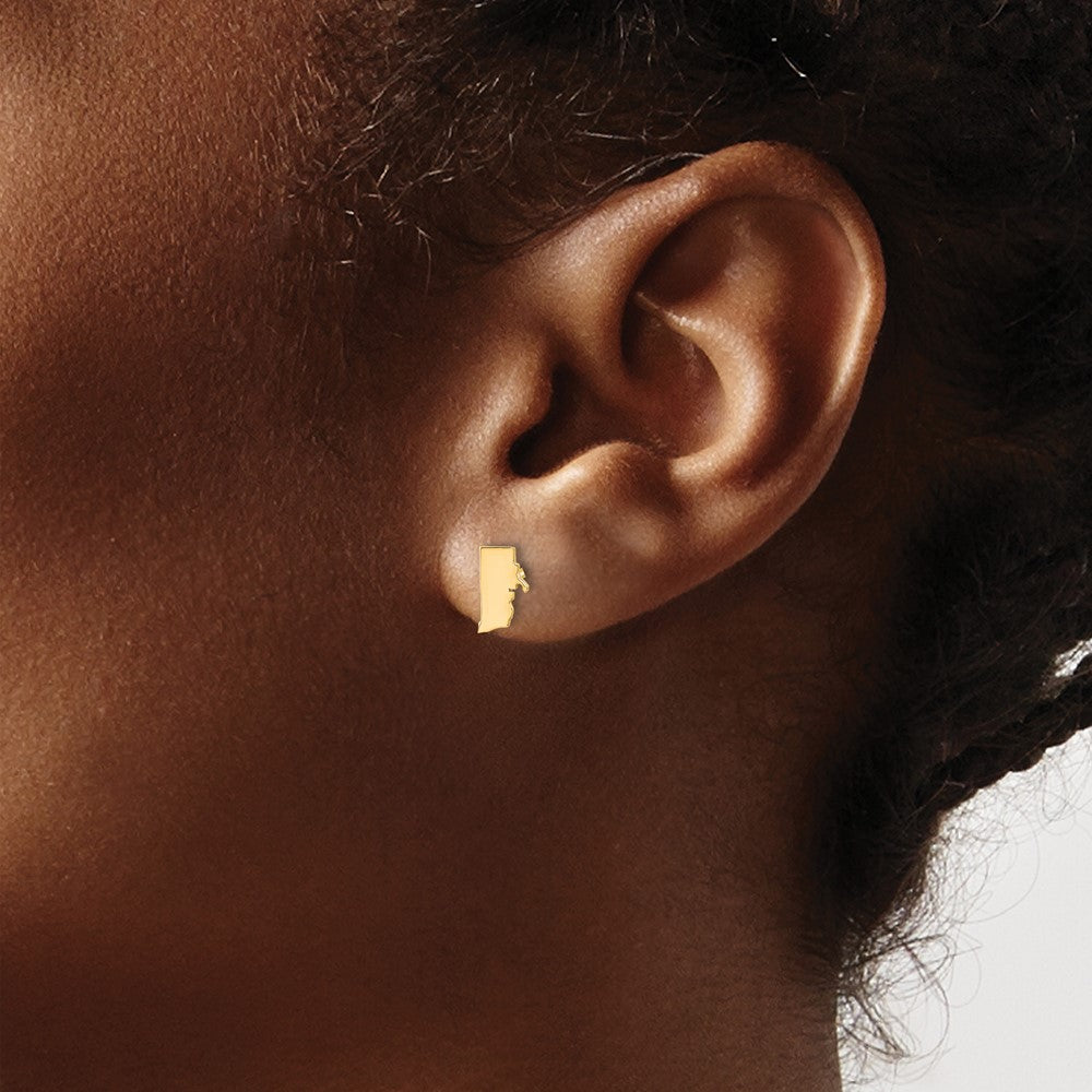 14K Yellow Gold 14Ky Rhode Island State Earrings