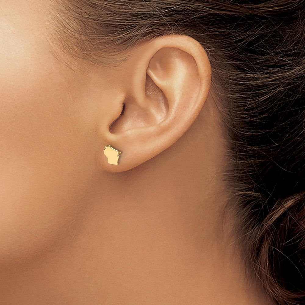 14K Yellow Gold 14Ky Wisconsin State Earrings