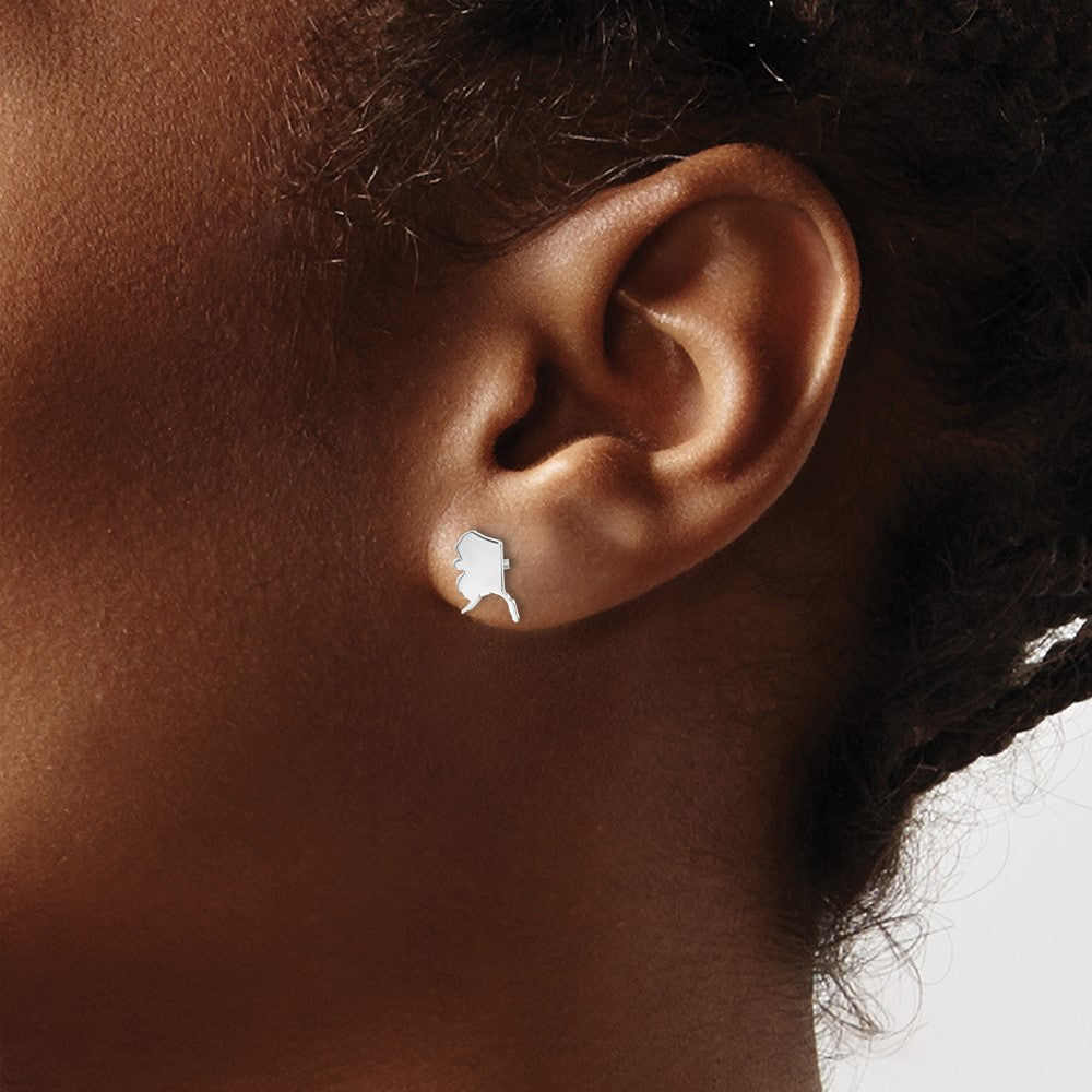 Sterling Silver Silver/Rhodium Plated Alaska State Earrings